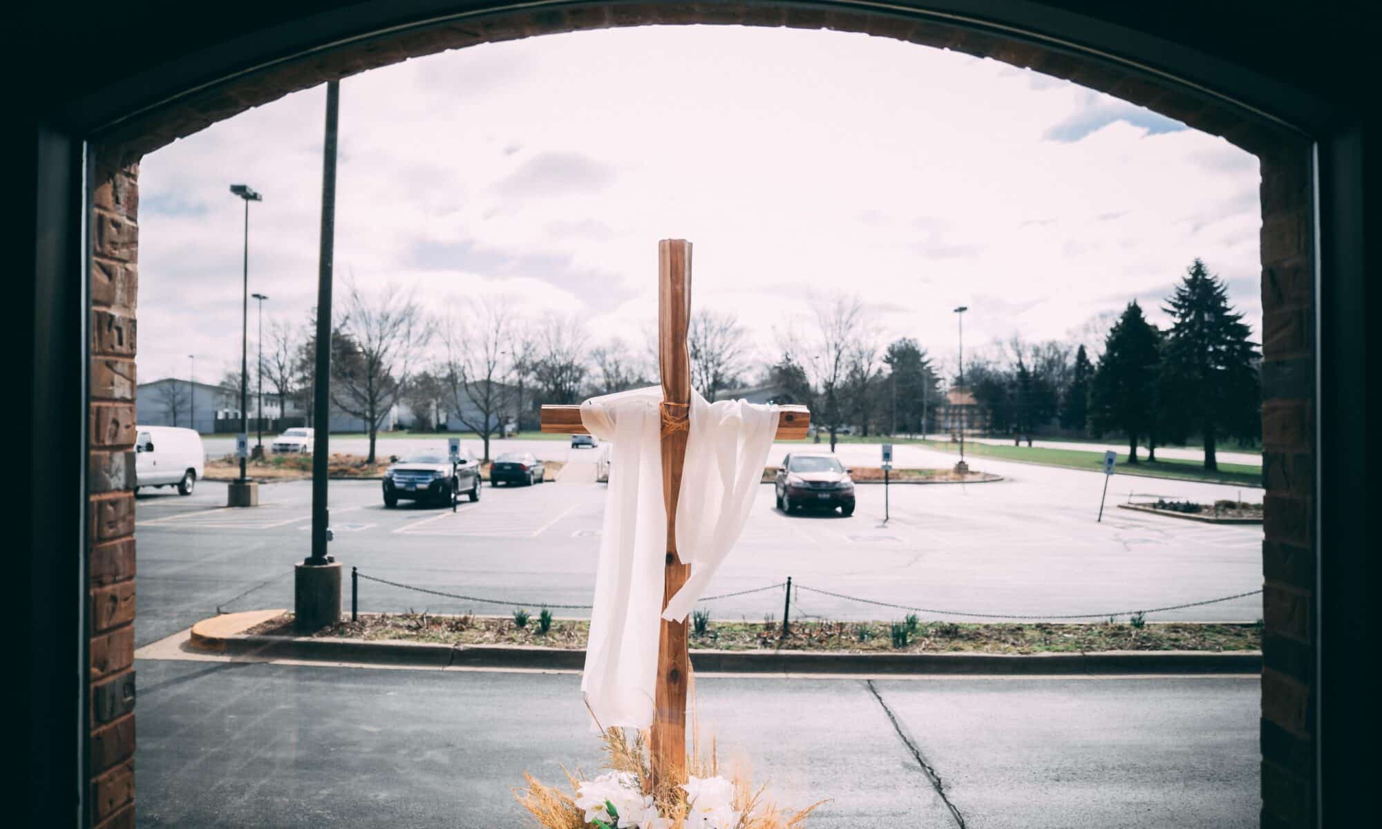 Cross in front of church to celebrate Easter