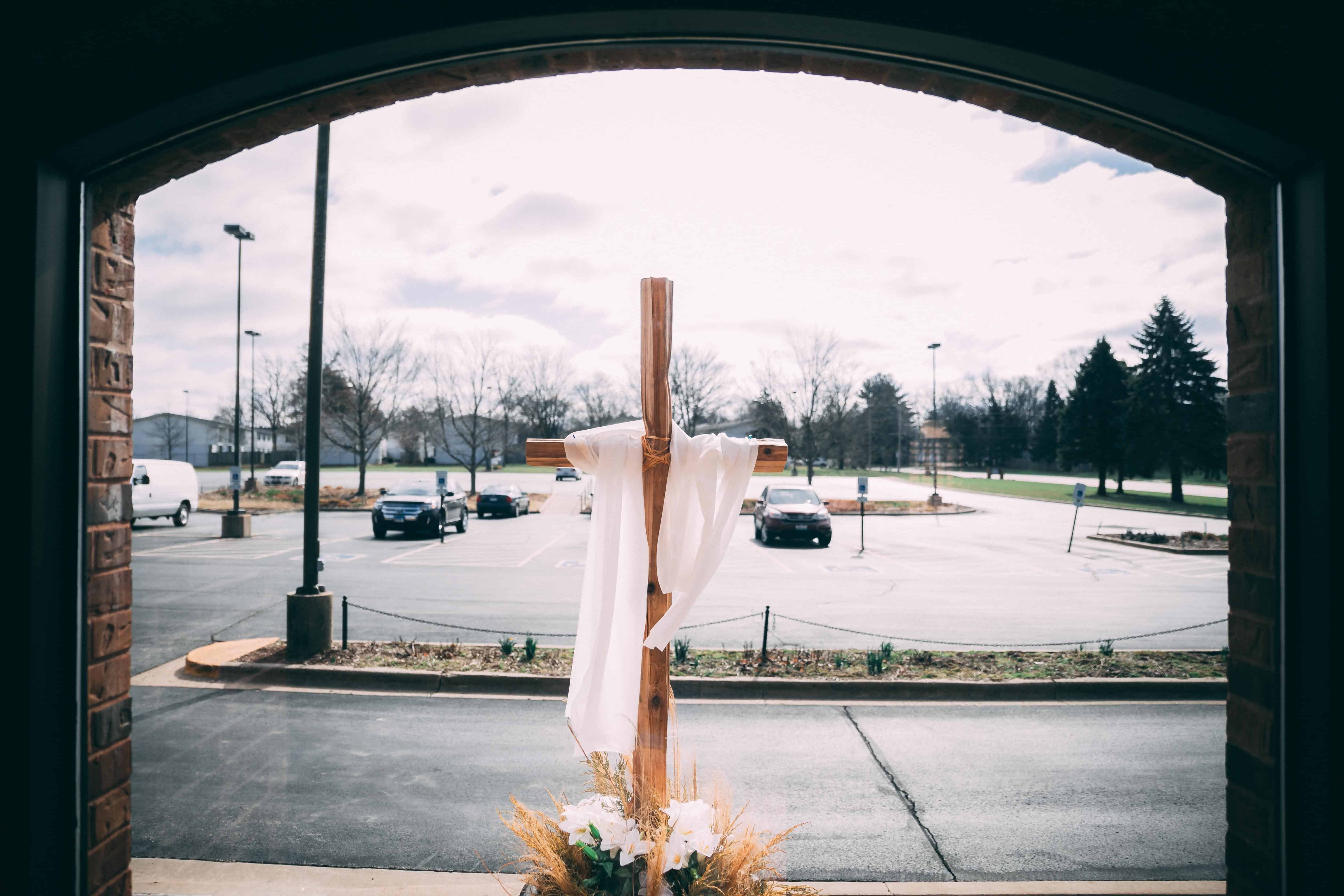 Cross in front of church to celebrate Easter