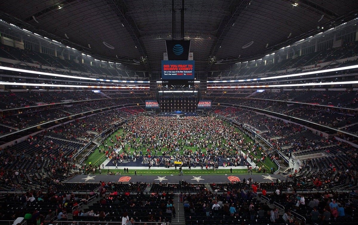 Large crowd at AT&T Stadium gathers for Greg Laurie's message at the 2018 Harvest Crusade in Texas