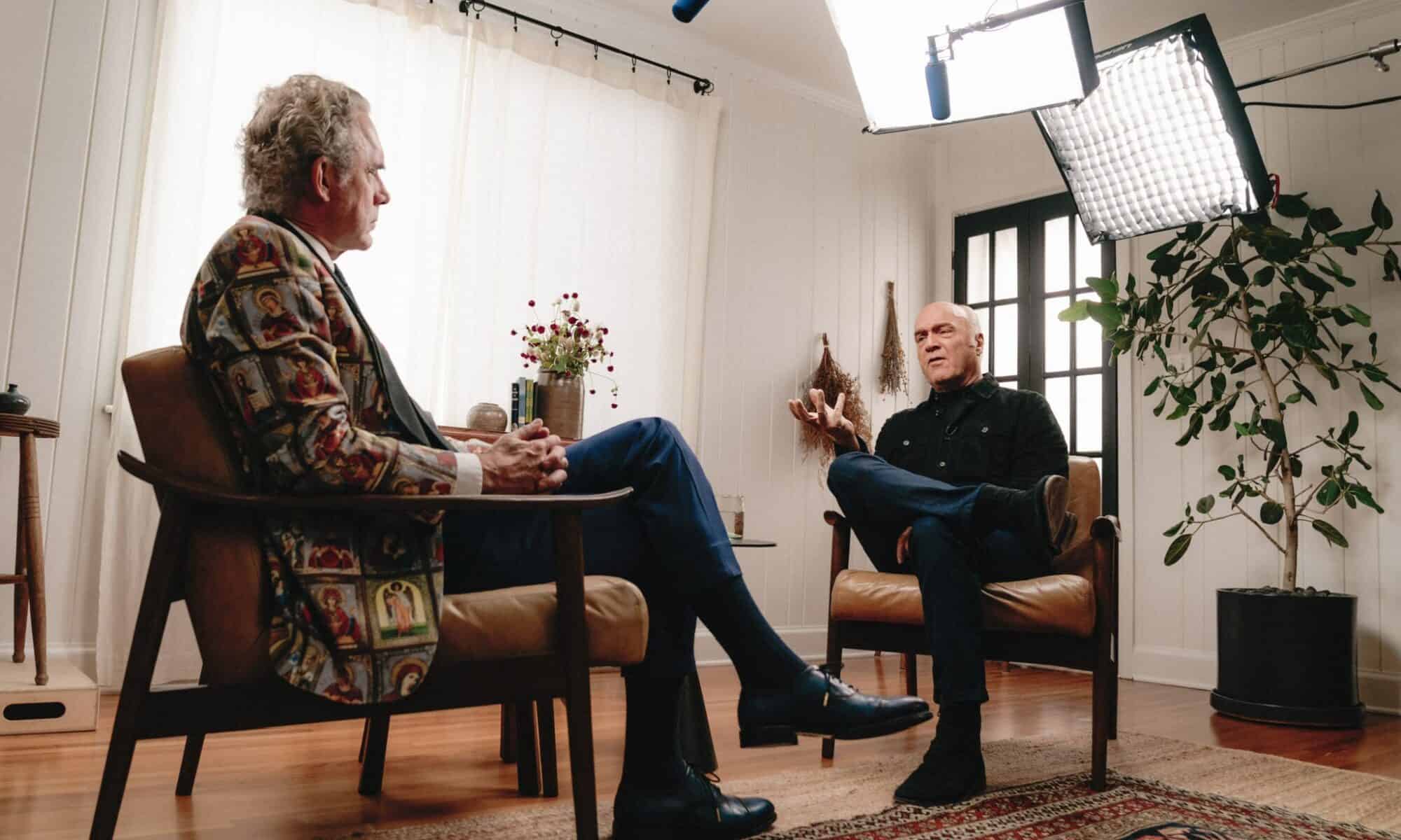 Greg Laurie and Jordan Peterson sitting together in an interview