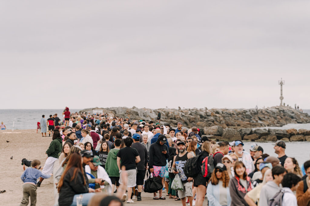 Lines across Pirate's Cove Beach for Greg Laurie's 3rd Annual Jesus Revolution Baptism