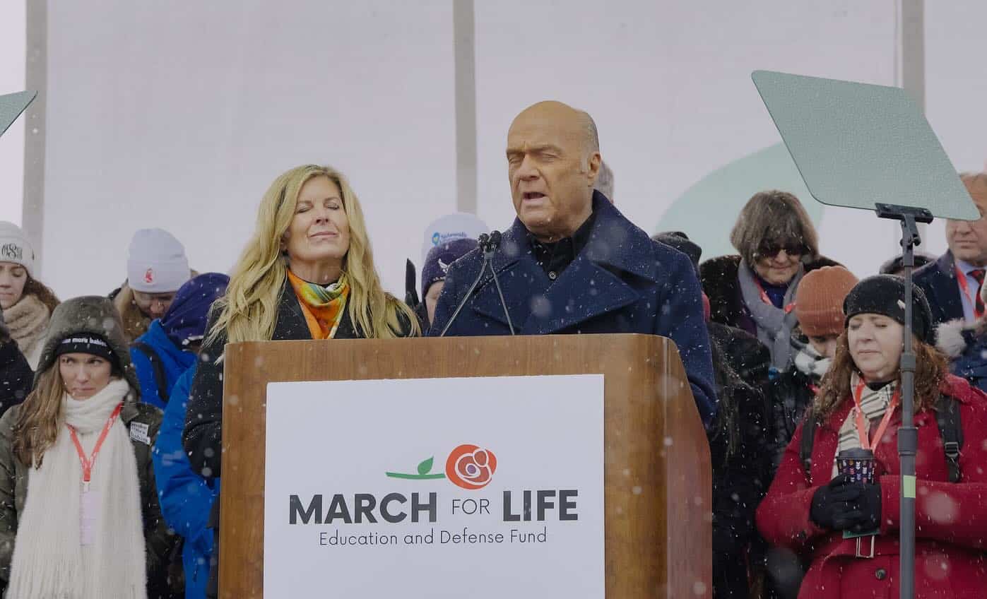 Pastor Greg Laurie speaks and prays at the 2024 March for Life rally to support pro-life with Cathe Laurie.