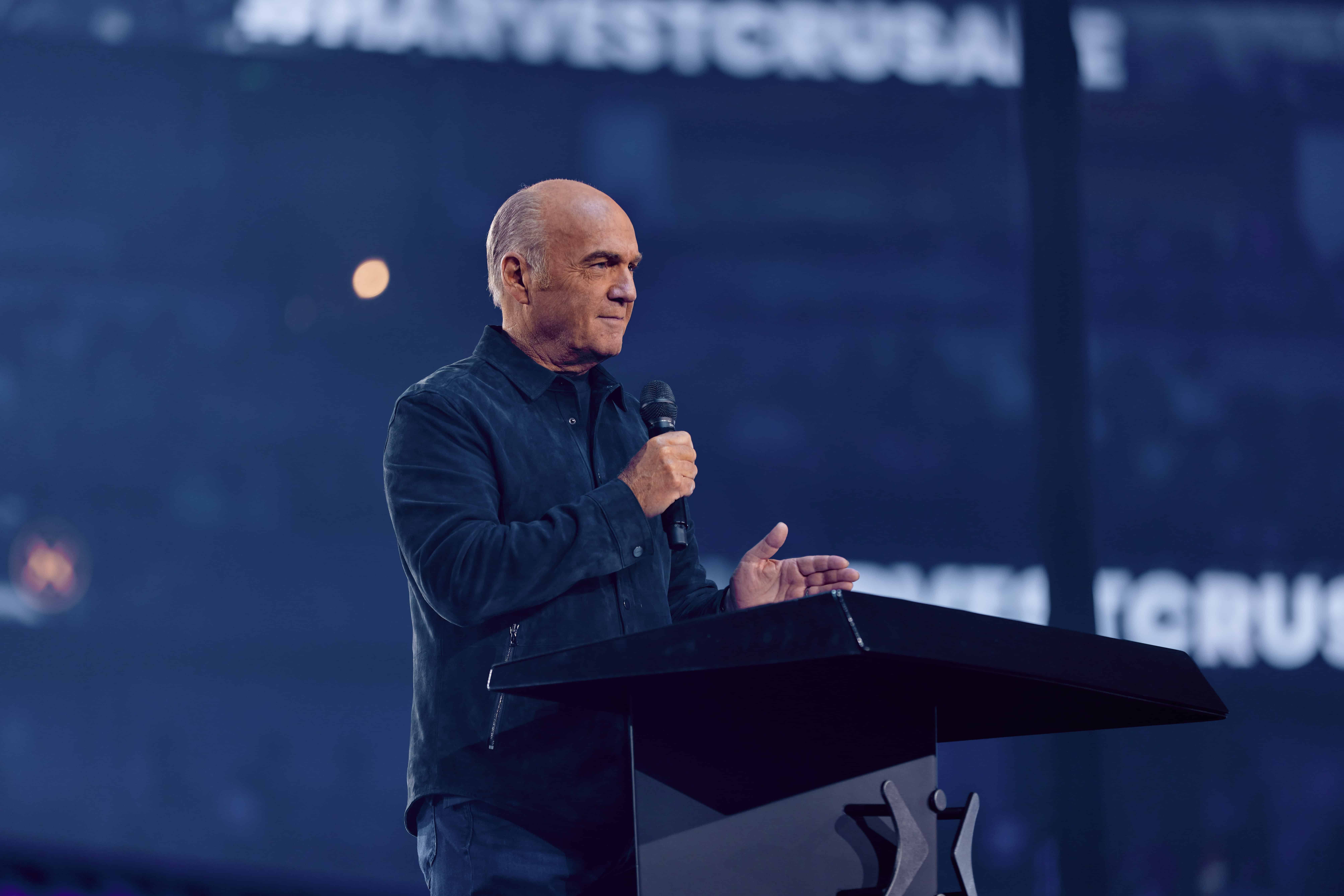 Greg Laurie preaching at the 2023 Harvest Crusade