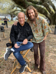 greg laurie and jonathan roumie on set of Jesus revolution